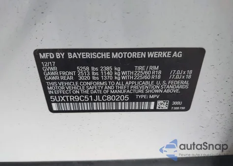 2018 BMW X3 xDrive30I from USA, damaged, VIN 5UXTR9C51JLC80205